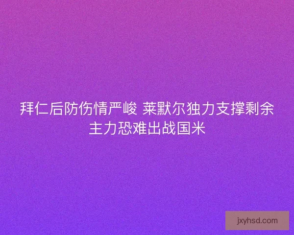 拜仁后防伤情严峻 莱默尔独力支撑剩余主力恐难出战国米