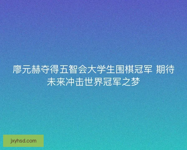 廖元赫夺得五智会大学生围棋冠军 期待未来冲击世界冠军之梦